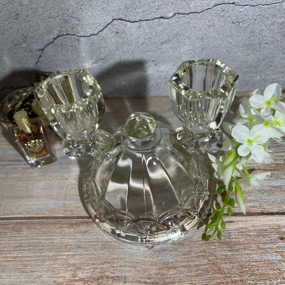 Vintage Imperial Glass Lace Double Light Crystal Candle Holder 4.5 inches - Picture 5 of 10